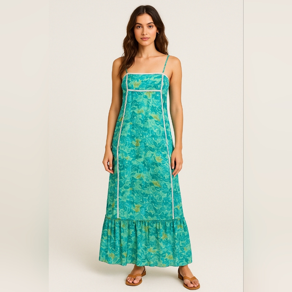 NWT! Jessica Simpson Boho Floral Blue and Green Maxi Dress